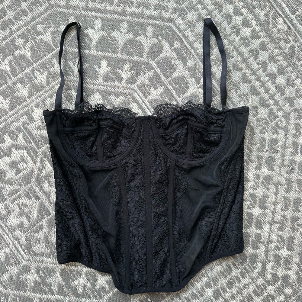 Black Lace Bustier Corset Top - Women Intimates & Sleepwear M - Picture 4 of 6
